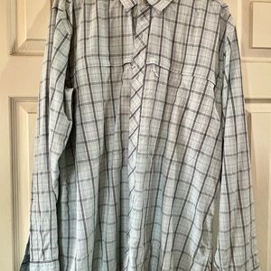 Simms Men's Light Blue/Gray Plaid Button Down Fishing Shirt